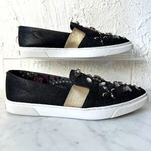 Ted Baker Loafers Black Rhinestone Gold Metallic Pointed Toe - Women's Size 9/40